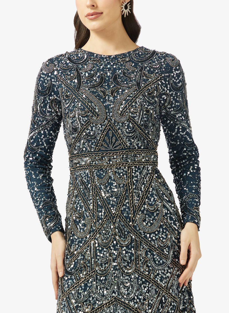 MARYISA Boat Neck  Sequin Maxi Dress - Image 3